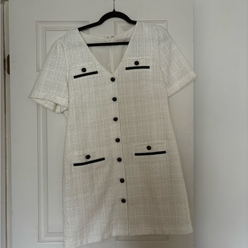 Loft white and black tweed mini dress